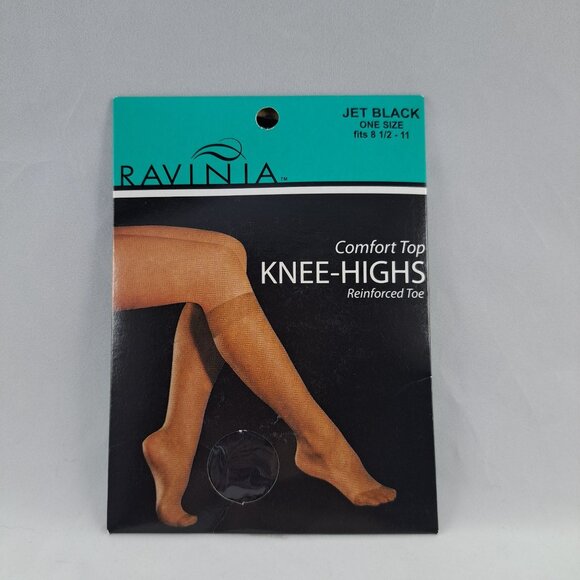 Ravinia Comfort Top Knee Highs Jet Black One Size 8.5-11 Womens Hosiery - Picture 1 of 5